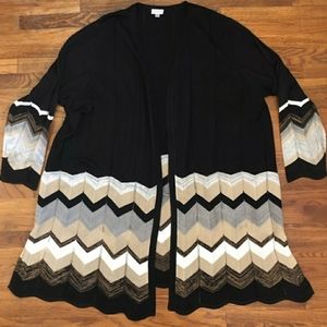 Avenue long pattern open front cardigan black